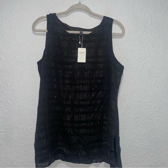 Eileen Fisher Sheer Silk Glimmer Ballet Neck Tank Easy Fit, Long Length Small - Picture 1 of 8